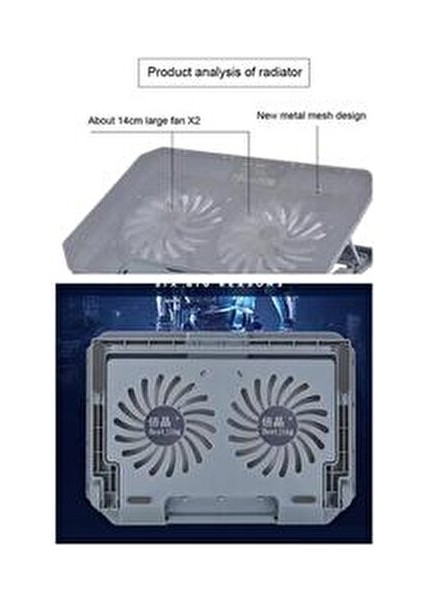 CF-02 Ayarlanabilir Dizüstü Bilgisayar Soğutma Fanı 2 Fanlı Ergonomik Tasarım Siyah