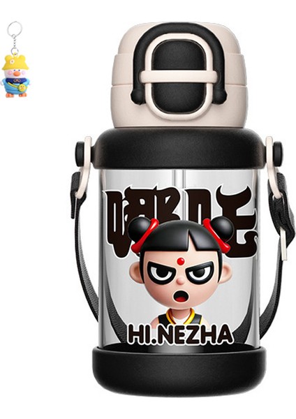 Nezha Çocuk Karikatür Plastik Bardak Büyük Kapasiteli Kız Su Bardakı Tek Kapaklı Çift Içecek Pipetli Bardak (Yurt Dışından)