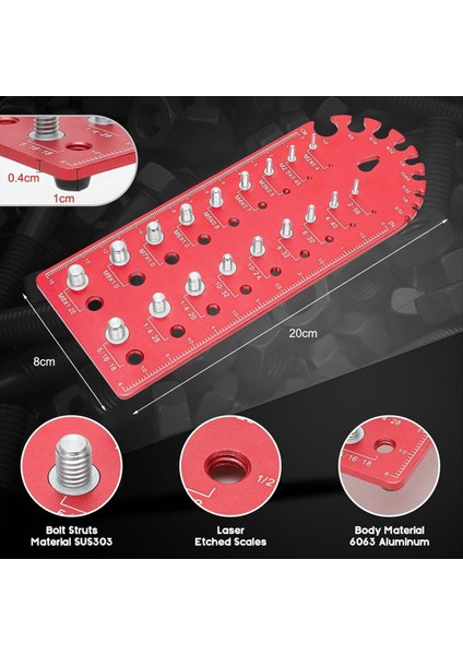 Taşınabilir Somun ve Cıvata Diş Denkleştiricisi Ince Dişli Somun ve Cıvata Boyutu Göstergesi, Çok Yönlü Diş Kovan Seti, Kırmızı (Yurt Dışından) fiyatları