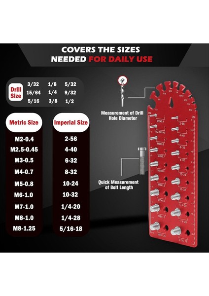 Taşınabilir Somun ve Cıvata Diş Denkleştiricisi Ince Dişli Somun ve Cıvata Boyutu Göstergesi, Çok Yönlü Diş Kovan Seti, Kırmızı (Yurt Dışından) modelleri