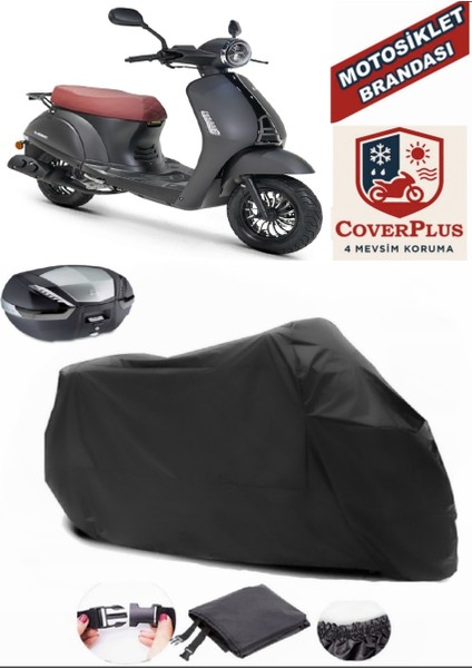 Kuba Valentino 50 Siyah Arka Çanta Uyumlu Motorsiket Brandası Motor Örtüsü Çadır Su Geçirmez Motosiklet Kılıfı Motor Brandası