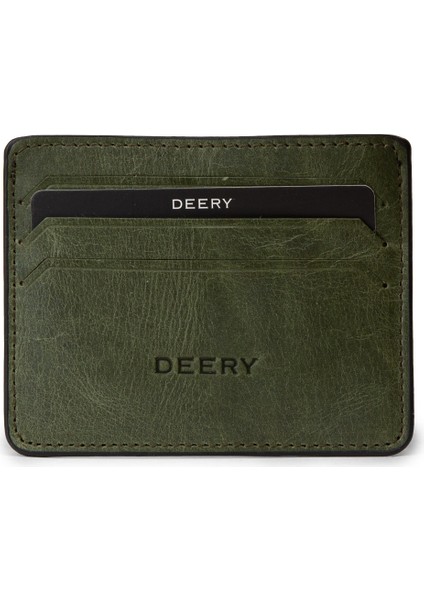 Erkek Hakiki Vintage Deri Haki Yatay Kartlık - 00530MHAKZ01