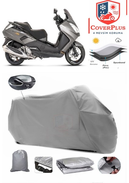 Peugeot Satelis 400 Arka Çanta Uyumlu (Gri) Motorsiket Brandası Motor Örtüsü Çadır Su Geçirmez Motosiklet Kılıfı Motor Brandası