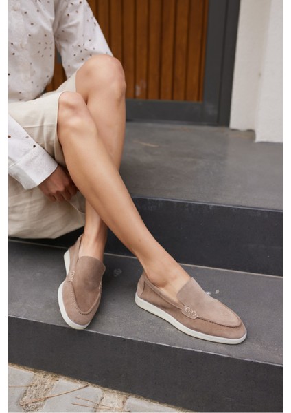 Amor Kadın Tutun Nude Gercek Suet Loafer Ayakkabı
