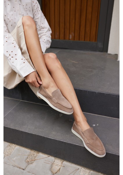 Amor Kadın Tutun Nude Gercek Suet Loafer Ayakkabı modelleri