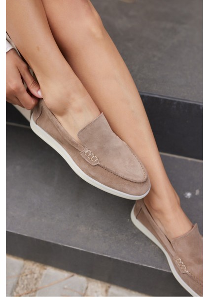 Amor Kadın Tutun Nude Gercek Suet Loafer Ayakkabı fırsatları