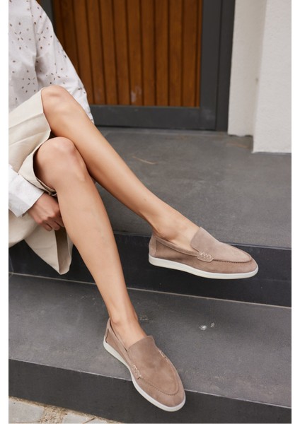 Amor Kadın Tutun Nude Gercek Suet Loafer Ayakkabı indirimleri