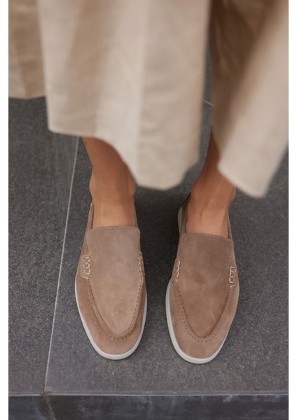 Amor Kadın Tutun Nude Gercek Suet Loafer Ayakkabı