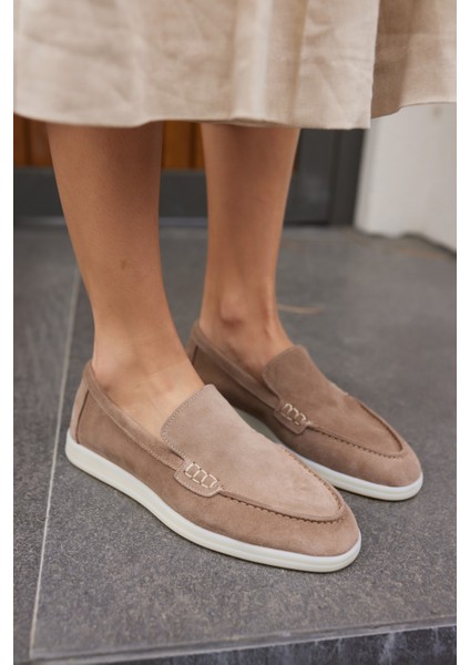 Amor Kadın Tutun Nude Gercek Suet Loafer Ayakkabı
