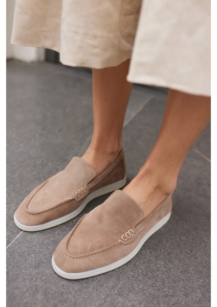 Amor Kadın Tutun Nude Gercek Suet Loafer Ayakkabı