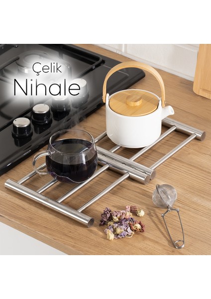 IVO-KS162 Paslanmaz Çelik Nihale Açılır Tencere Tava Altlığı Metal Altlık