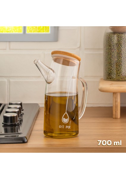 2093 Bambu Kapaklı Vakumlu Borosilikat Cam Yağdanlık Yağlık Sirkelik 700ML fiyatları