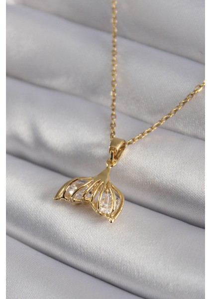 316L Çelik Gold Renk Zirkon Taşlı Balık Kuyruğu Model Kadın Kolye - TJ-BKO8348 modelleri