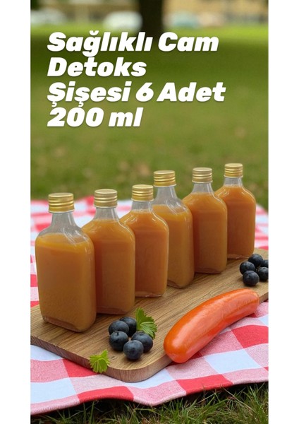 Home 6’lı Sızdırmaz Gold Metal Kapaklı Cold Brew Kahve Detoks Yassı Cam Şişe 200 ml