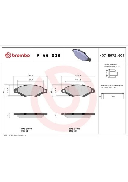 P56038 On Fren Balatasi 4106000Q0A 4106000QAF 4106000QAG