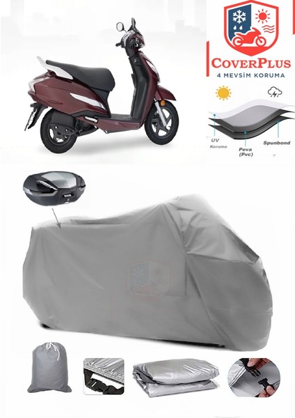 Honda Activa 125 Motor Brandası Gri Arka Çanta Uyumlu Motorsiket Brandası Motor Örtüsü Çadır Su Geçirmez Motosiklet Kılıfı Motor Brandası