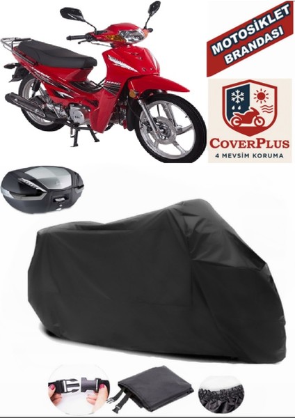 Ramzey 100 Cup Motor Brandası Siyah Arka Çanta Uyumlu Motorsiket Brandası Motor Örtüsü Çadır Su Geçirmez Motosiklet Kılıfı Motor Brandası