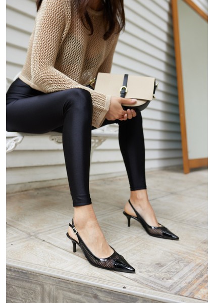 Olya Kadın Vızon File Detay Topuklu Ayakkabi