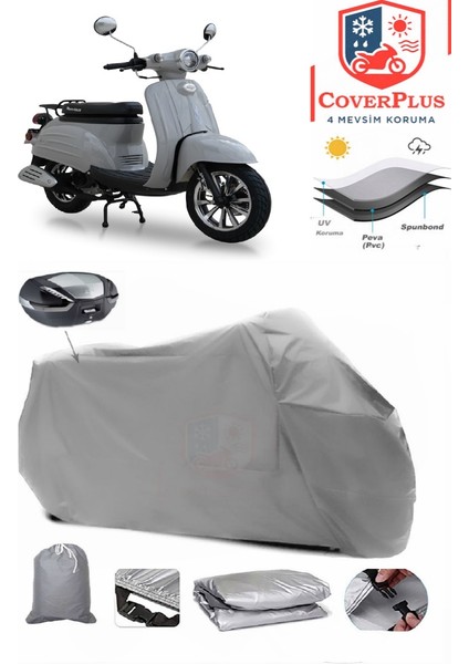 Motolux Efsane 50 Motor Brandası Gri Arka Çanta Uyumlu Motorsiket Brandası Motor Örtüsü Çadır Su Geçirmez Motosiklet Kılıfı Motor Brandası