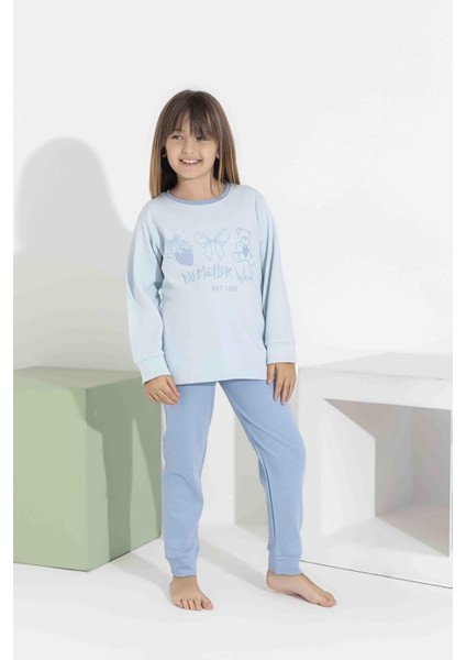 Kız Çocuk Interlok Pijama Takımı Uzun Kollu Rahat Kesim 8407M