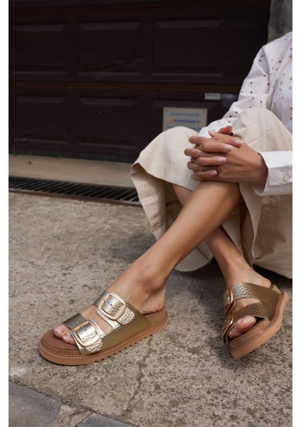 Vıola Kadın Vızon Nubuk Gercek Derı Tokalı Terlık