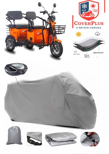 Stmax Elit 960 Motor Brandası Gri Arka Çanta Uyumlu Motorsiket Brandası Motor Örtüsü Çadır Su Geçirmez Motosiklet Kılıfı Motor Brandası