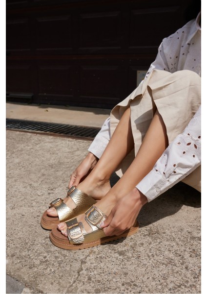 Vıola Kadın Vızon Nubuk Gercek Derı Tokalı Terlık modelleri