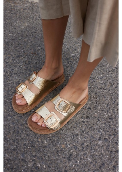 Vıola Kadın Vızon Nubuk Gercek Derı Tokalı Terlık