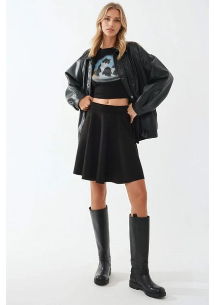 Kadın Fermuarlı Yüksek Bel Suni Süet Mini Etek Siyah fiyatları