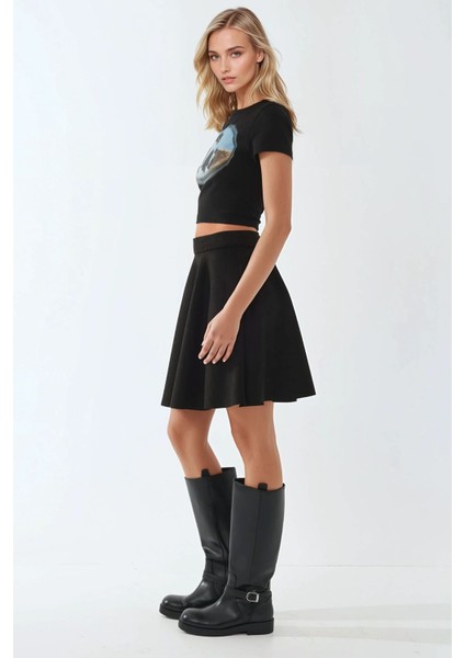 Kadın Fermuarlı Yüksek Bel Suni Süet Mini Etek Siyah modelleri