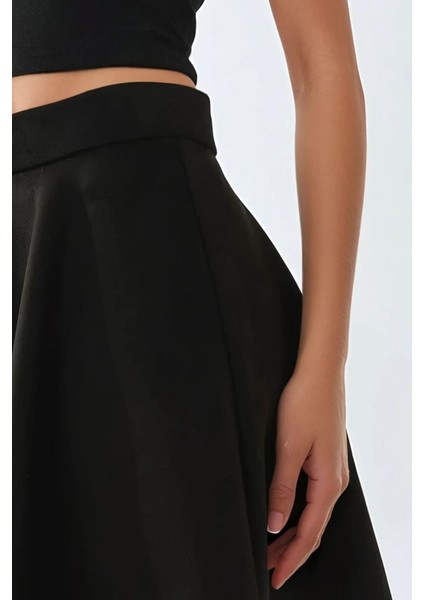 Kadın Fermuarlı Yüksek Bel Suni Süet Mini Etek Siyah