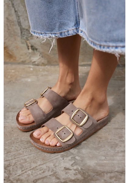 Parsy Kadın Vızon Suet Tokalı Terlık