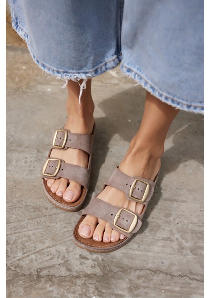 Parsy Kadın Vızon Suet Tokalı Terlık