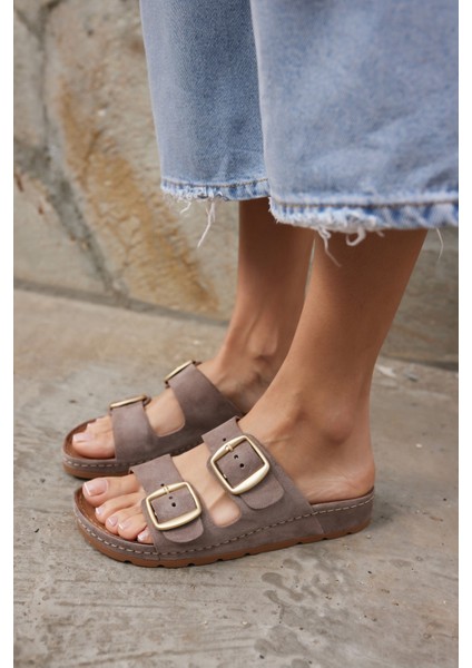 Parsy Kadın Vızon Suet Tokalı Terlık