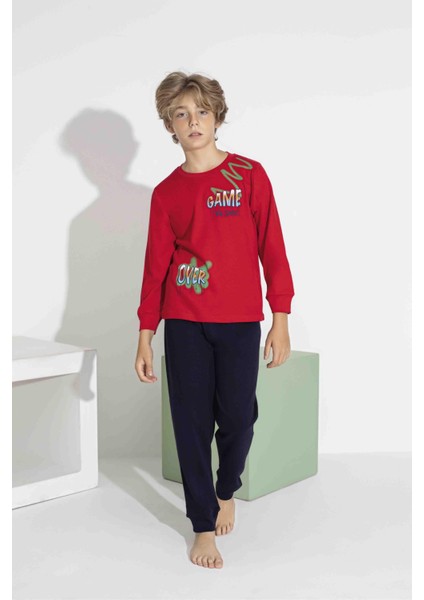 Erkek Çocuk Uzun Kollu Pijama Takımı – Rahat Interlok Kumaş 7411K fırsatları