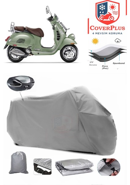 Vespa Gtv Arka Çanta Uyumlu (Gri) Motorsiket Brandası Motor Örtüsü Çadır Su Geçirmez Motosiklet Kılıfı Motor Brandası
