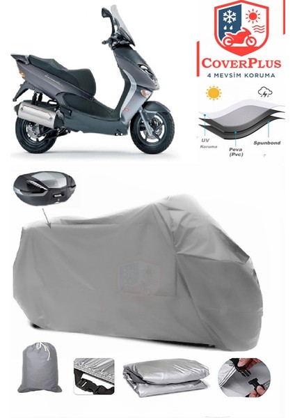 Aprilia Leonardo 150 Arka Çanta Uyumlu (Gri) Motorsiket Brandası Motor Örtüsü Çadır Su Geçirmez Motosiklet Kılıfı Motor Brandası