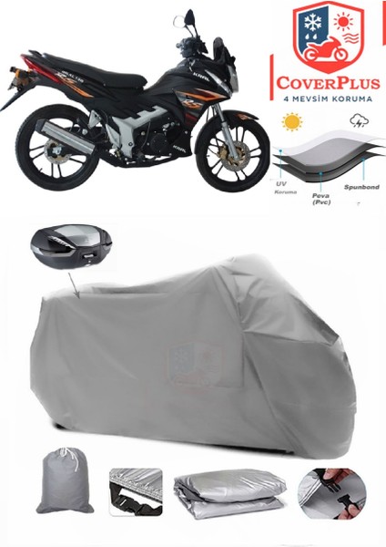 Kral Motor KR-130-16 Motor Brandası Gri Arka Çanta Uyumlu Motorsiket Brandası Motor Örtüsü Çadır Su Geçirmez Motosiklet Kılıfı Motor Brandası