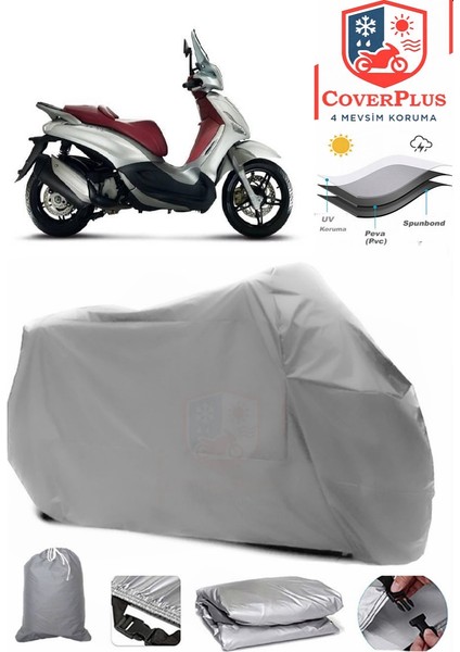Piaggio Beverly 200 Motor Brandası Gri Motorsiket Brandası Motor Örtüsü Çadır Su Geçirmez Motosiklet Kılıfı Motor Brandası