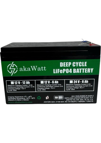 24 Volt 6 Ah Lityum Lifepo4