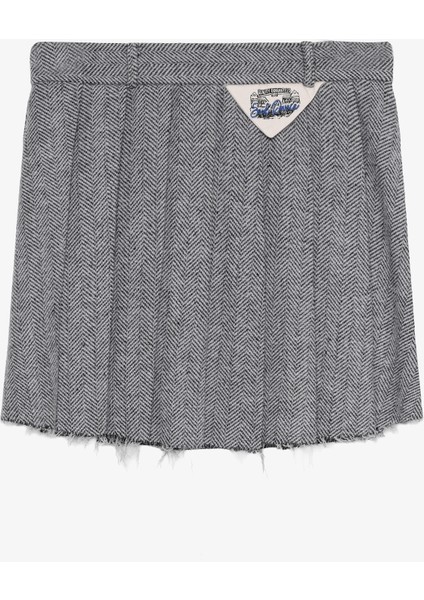 Balıksırtı Piliseli Mini Etek Gri