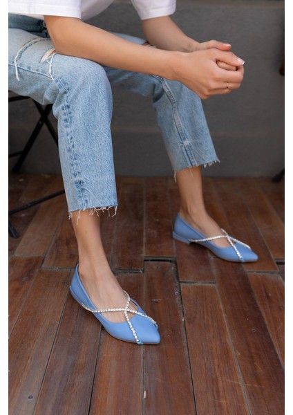 Sara Kadin Mavi Taş Detay Babet