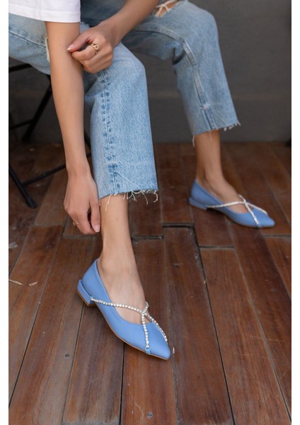 Sara Kadin Mavi Taş Detay Babet fiyatları