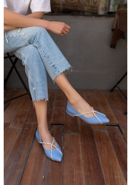 Sara Kadin Mavi Taş Detay Babet modelleri