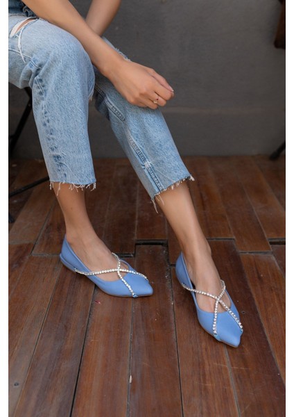 Sara Kadin Mavi Taş Detay Babet indirimleri