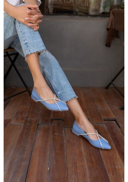 Sara Kadin Mavi Taş Detay Babet