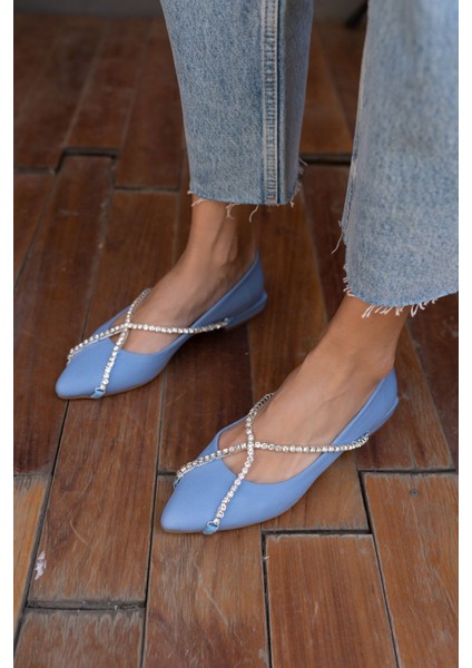 Sara Kadin Mavi Taş Detay Babet