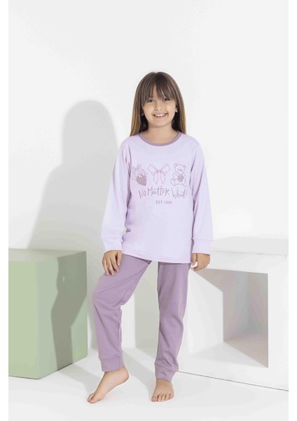Kız Çocuk Interlok Pijama Takımı Uzun Kollu Rahat Kesim 8407 Lila fırsatları