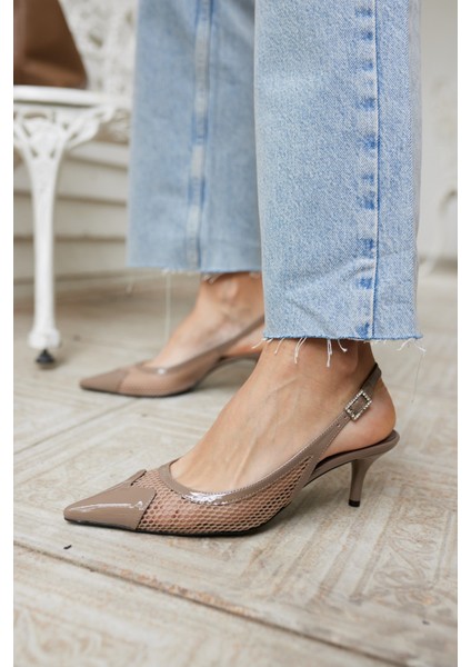 Olya Kadın Vızon File Detay Topuklu Ayakkabi