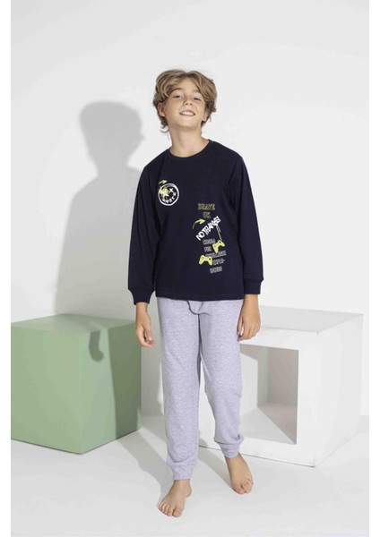 Erkek Çocuk Uzun Kollu Oyun Temalı Pamuklu Pijama Takımı 7419G